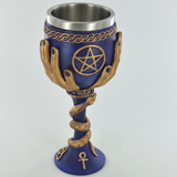 Gold Celtic Pentagram Symbol On Blue Goblet Alter Decor