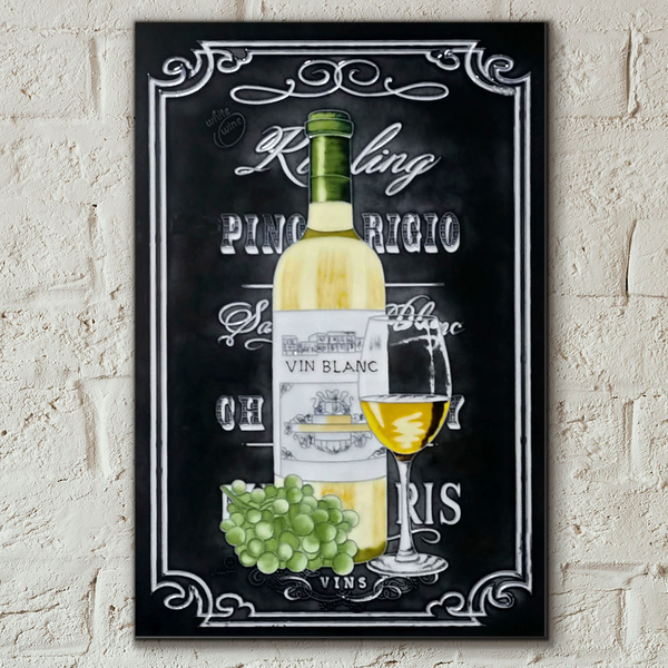 Vin Blanc White Wine Bottle Ceramic Picture Tile Wall Decor Pipeline Art