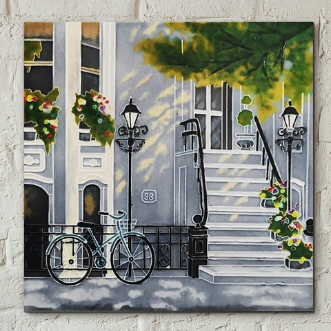 Floral Staircase Decorative Ceramic Tile by Kay Grant