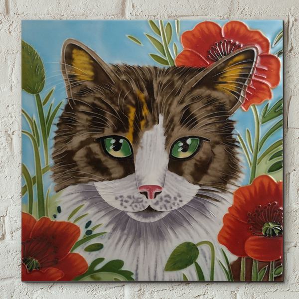 Poppy Patch Prowl Decorative Ceramic Tile by Judith Yates