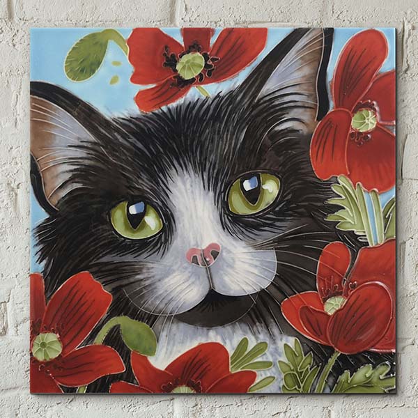 Peering Through Poppies Decorative Ceramic Tile by Judith Yates