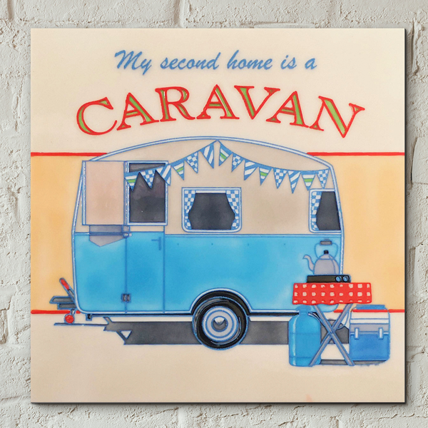 Vintage Blue Caravan Decorative Ceramic Tile by Martin Wiscombe