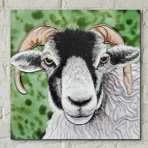 Black Faced Ram Decorative Ceramic Tile - Prezents.com