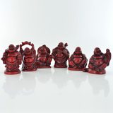 Set of 6 Small Red Resin Assorted Laughing Buddhas