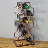 Hexagonal 9 Bottle Copper Metal Wine Rack