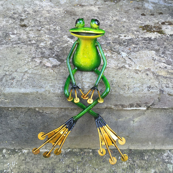 Shelf Sitting Green Frog Metal Sculpture - Prezents.com