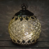 Moroccan Style Mini Silver Patterned Glass LED Lantern - Prezents.com