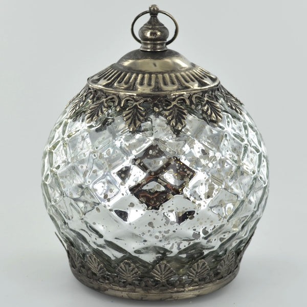 Moroccan Style Mini Silver Patterned Glass LED Lantern - Prezents.com