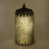 Moroccan Style Tall Silver Glass LED Lantern