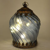 LED Blue Iridescent Moroccan Style Glass Battery Powered Lantern Home Decor Christmas 24490