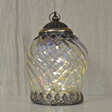 LED Clear Iridescent Moroccan Style Glass Battery Powered Lantern Home Decor Christmas 24497