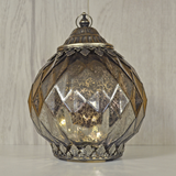 LED Grey Geometric Moroccan Style Glass Battery Powered Lantern Home Decor Christmas 24502