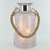 Star Style Pink Glass LED Lantern Wedding Decor Battery Powered Home Christmas 24613