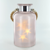 Star Style Pink Glass LED Lantern Wedding Decor Battery Powered Home Christmas 24613