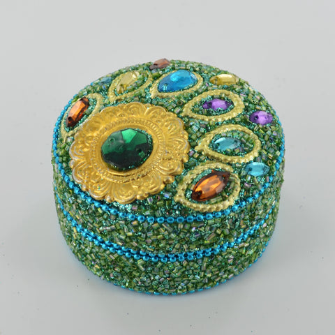 Small Peacock Round Trinket Box- Green - Prezents.com