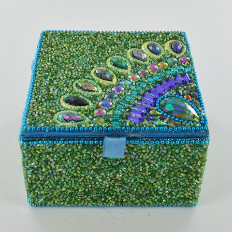 Peacock Square Trinket Box- Green - Prezents.com