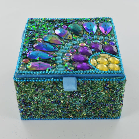 Peacock Square Trinket Box- Blue - Prezents.com