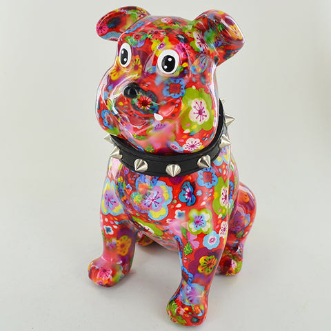 Pomme Pidou Buddy the Bulldog Animal Money Bank - Red Flowers - Prezents.com