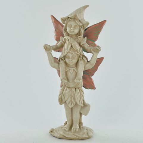 Forest Fairy Piggy Back Duo Copper Winged White Sculpture Figurine Art Deco Girl Garden Home Decor Gift