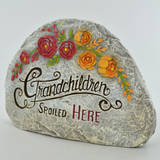 'Grandkids Spoiled Here' Stone Garden Decoration Home Grandparents Grandchildren Gift Idea