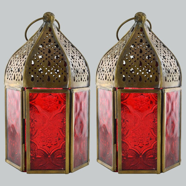Moroccan Style Colourful Lanterns Set of Two Red