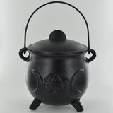 Cast Iron Cauldron with Tripple Moon Symbols - X-Large - Prezents.com
