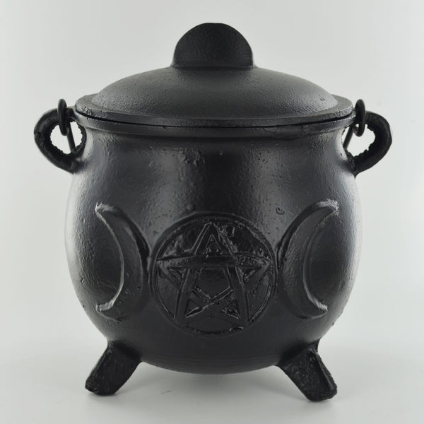 Cast Iron Cauldron with Tripple Moon Symbols - X-Large - Prezents.com