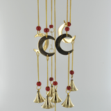 Triple Moon Red Beads Brass Windchime - Celtic Symbol Hanging Chime