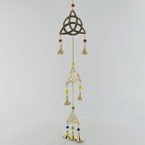 Triquetra Coloured Beads Brass Windchime - Celtic Symbol Hanging Chime