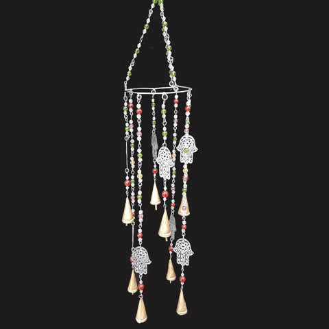 Hamsa & Beads Silver Wind Chime - Prezents.com