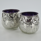 Silver & Purple Glass & Brass Speckled Votive Tea Light Holder - Set of 2