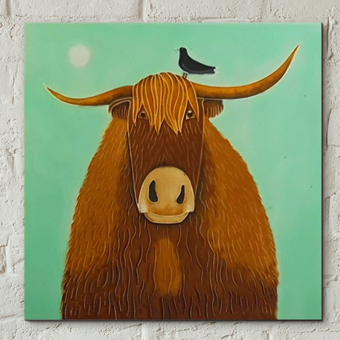 Broon Coo Decorative Ceramic Tile By Ailsa Black- 8x8 inches