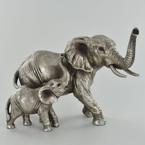 Mother & Baby Elephant Silver Sculpture - Prezents.com