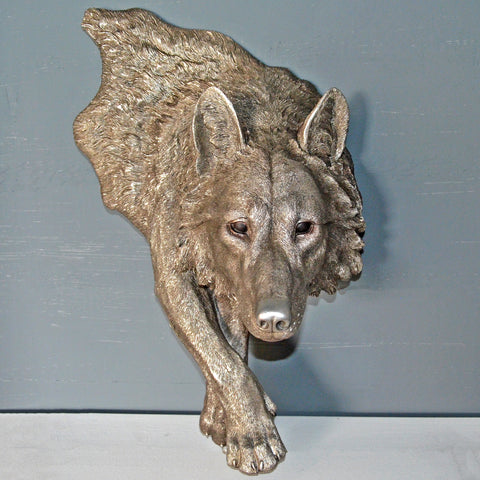 Wolf Wall Plaque in Antique Silver Beautiful Unique Large Bust Wonderful Home Decor Sculpture