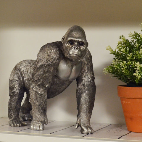 Standing Gorilla Silver Sculpture - Prezents.com