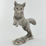 Large Jumping Fox Silver Sculpture - Prezents.com