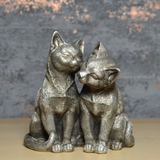 Pair of Cats Silver Sculpture