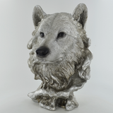 Wolf Head Silver Sculpture