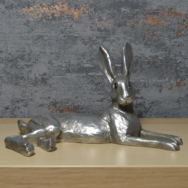 Bluebell Hare Antique Silver Effect Sculpture by Harriet Glen