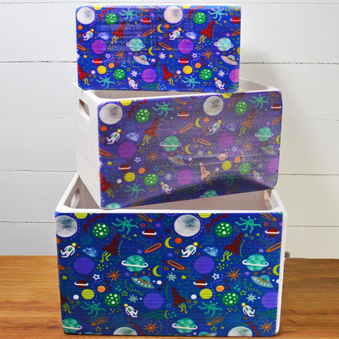 Space Exploration White Wood Crate Set - Prezents.com
