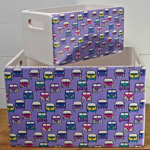 VW Campervan Purple Retro Wooden Crate Set - Prezents.com