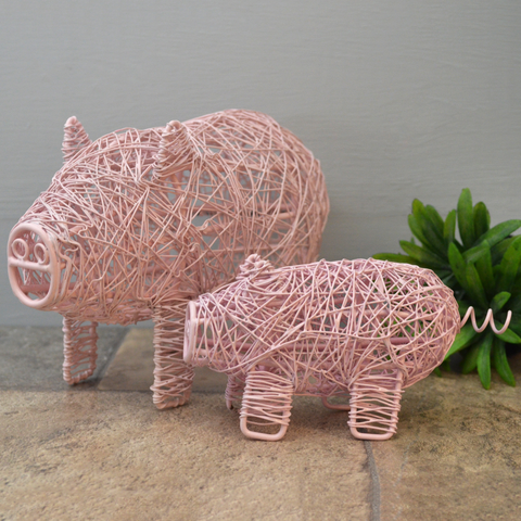 Pink Wire Wrapped Pigs- Set of Two