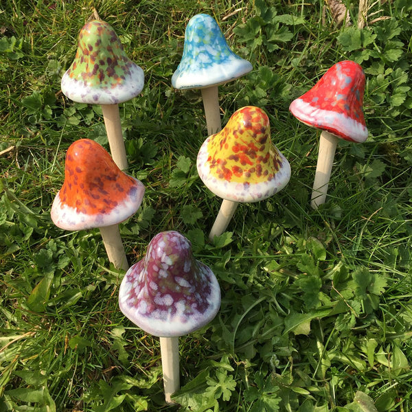 Ceramic Bobble Top Mushrooms Set of 6 - Prezents.com