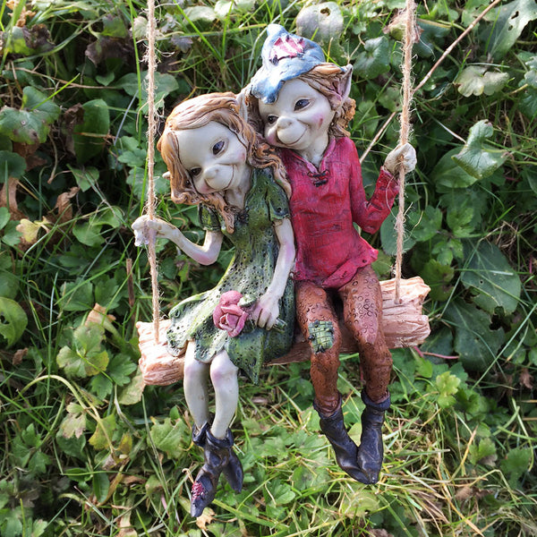 Pixie Couple on a Swing Sculpture by Tony Fisher - Prezents.com