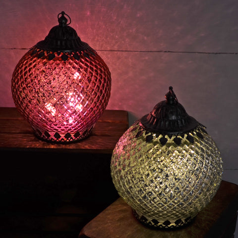 Lantern & Candle Holders- Hanging Glass Patterned Lantern. Gift Ideas, Seasonal Items 