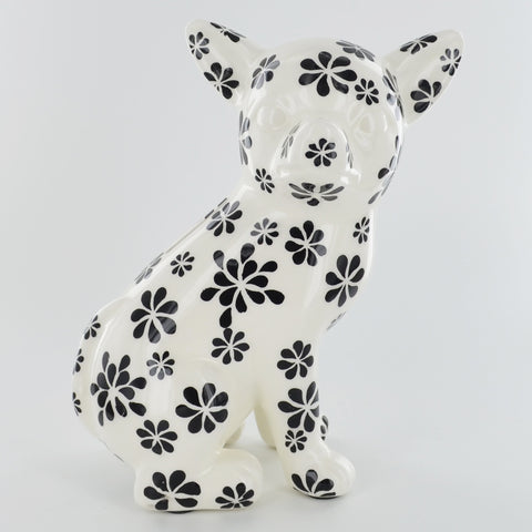 Pomme Pidou Nanou the Chihuahua Dog Animal Money Bank - Black and White Floral