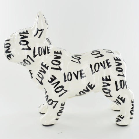 Pomme Pidou Jack the French Bulldog Dog Animal Money Bank - Black and White Love Pattern
