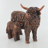 Highland Cow & Calf Sculpture In Antique Copper Finish 39943