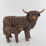Highland Cow & Calf Sculpture In Antique Copper Finish 39943