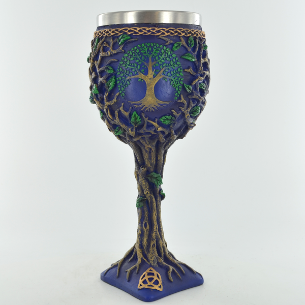 Gold Celtic Tree Of Life Symbol On Blue Goblet Alter Decor